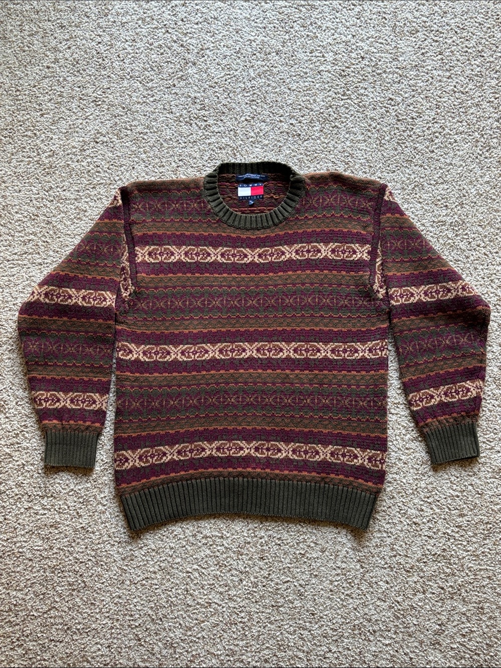 VTG 90’s Y2K Tommy Hilfiger Men’s Cotton Crew Neck Fair Isle Sweater Sz M